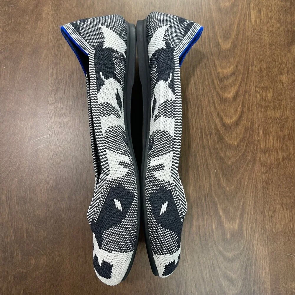 Rothy's The Round Toe‎ Shoes Women's Size 9 Flats Winter Camo Print Black White